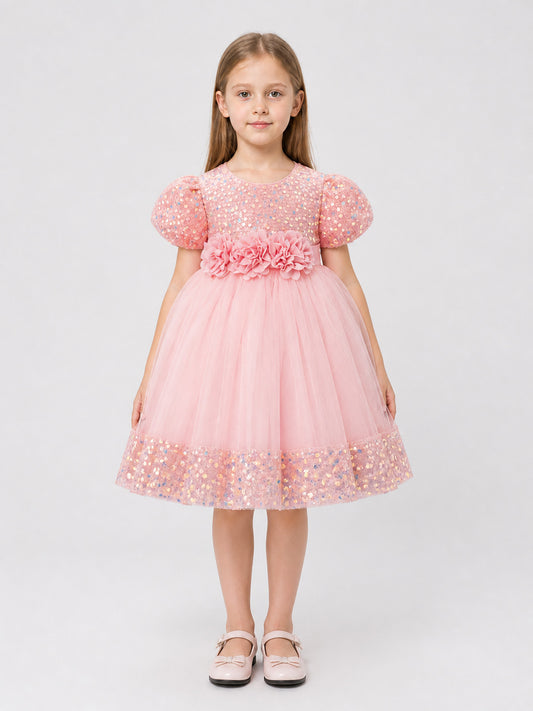 Tulle Dress with Flowers for Birthdays and Baptisms on-model view