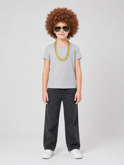 Costume accessory set: wig, glasses, chain on-model view