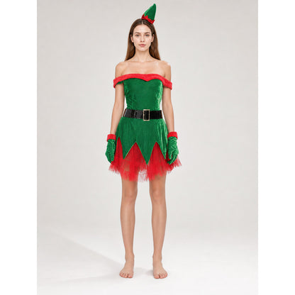 New Year's elf costume with green hat on-model view