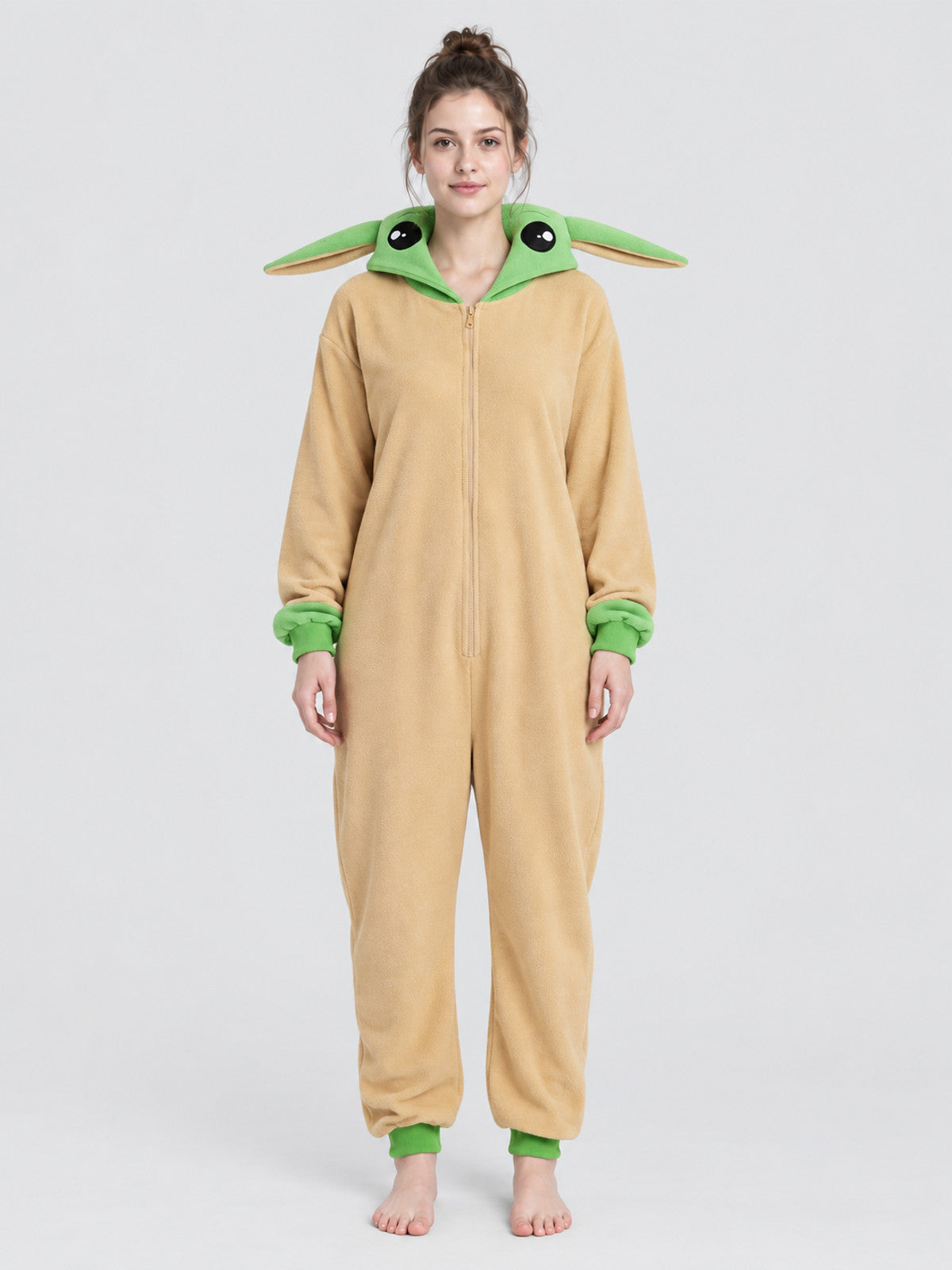 Flannel Pajama Jumpsuit with Green Hood