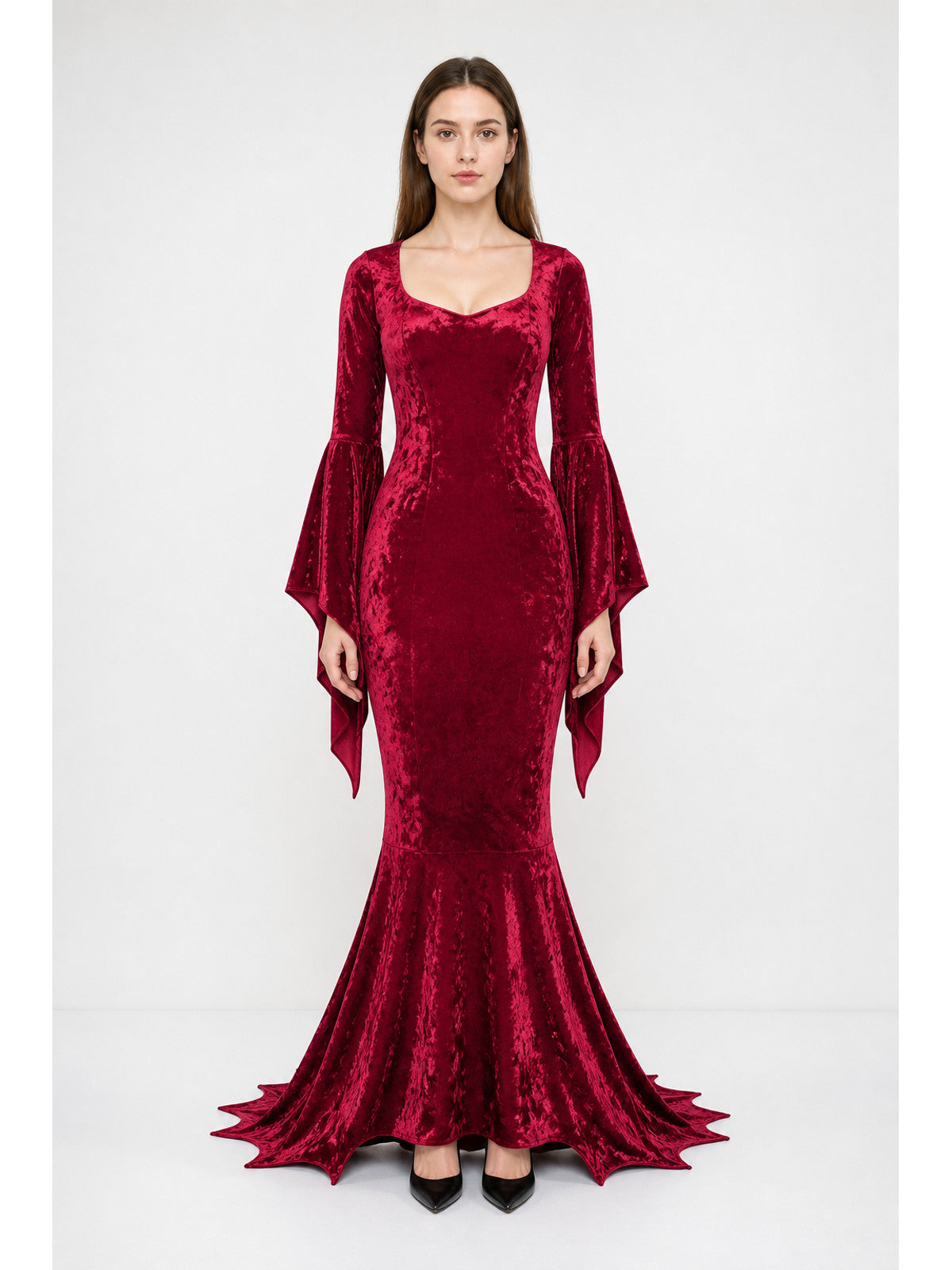 Long Burgundy Dress with Batwing Sleeves main product view