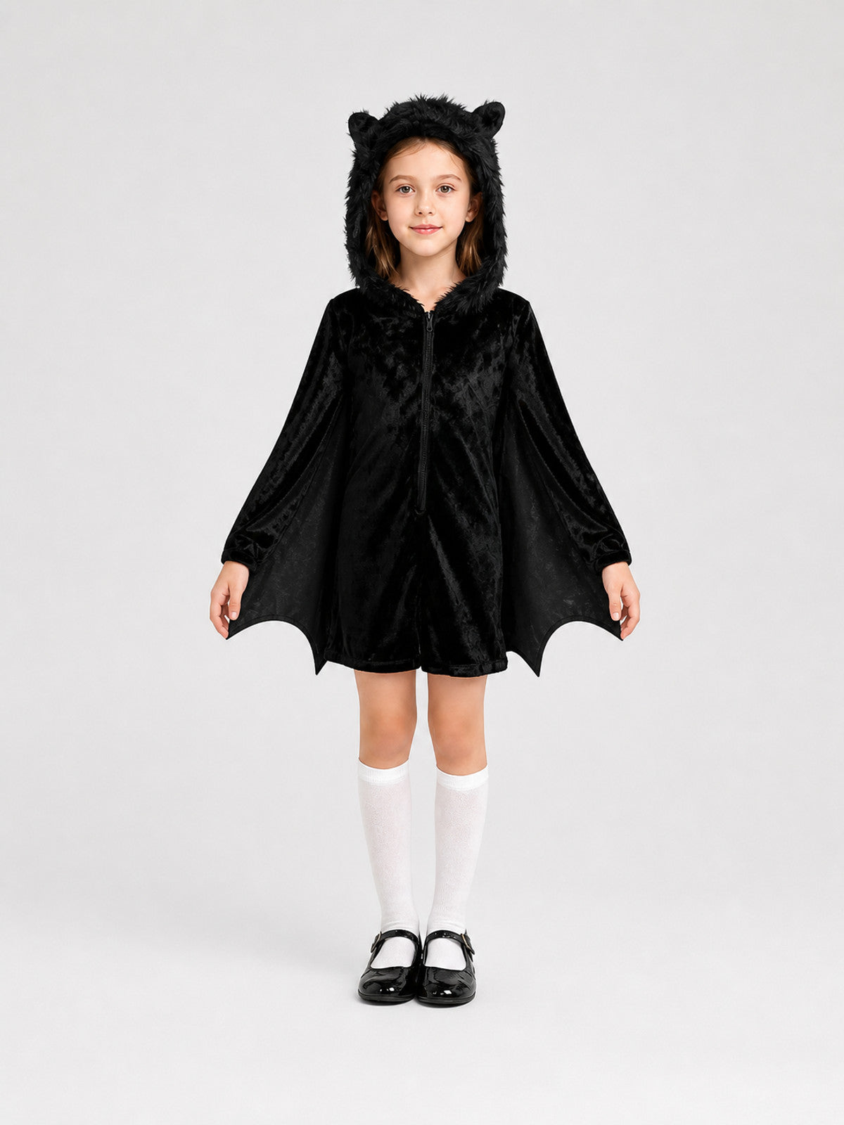Bat Costume Jumpsuit with Hood for Cosplay on-model view