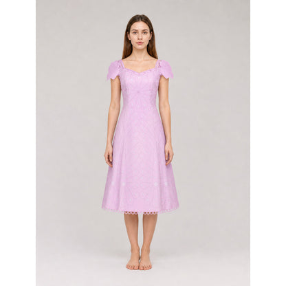 Pink Cosplay Dress with Bow Accents and Pattern on-model view