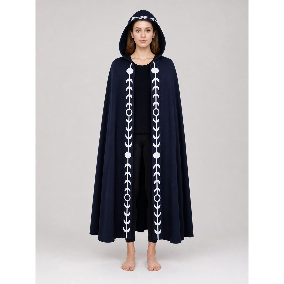 Navy Blue Hooded Cape with White Pattern