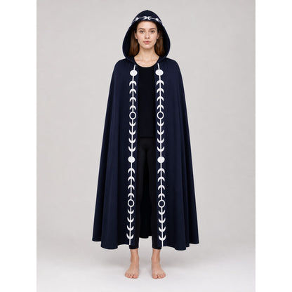 Navy Blue Hooded Cape with White Pattern