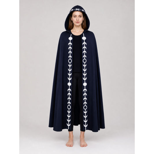 Navy Blue Hooded Cape with White Pattern
