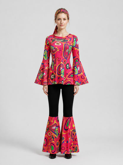 Hippie Stage Costume: Top, Flared Pants, and Scarf on-model view