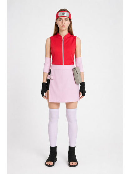 Sakura from Naruto Cosplay Costume with Headband and Gloves