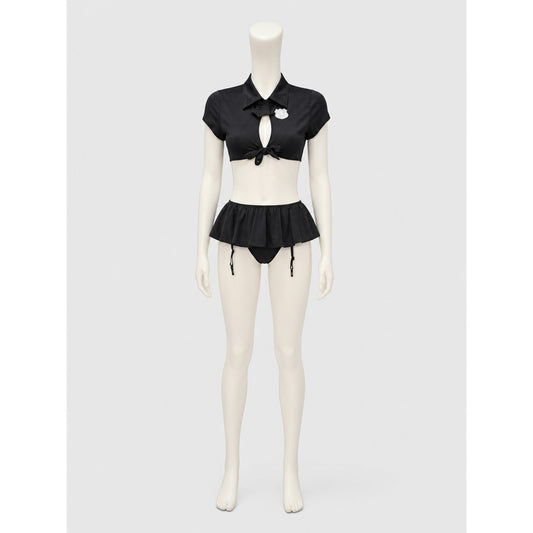 Erotic Police Costume, Black, Top and Skirt, S-L on-model view