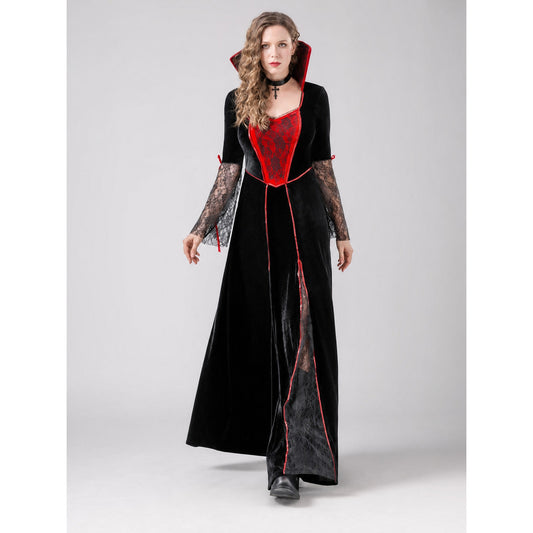 Gothic Costume Dress with Red Trim and Collar