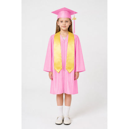 Pink children's graduation gown with cap and cape main product view
