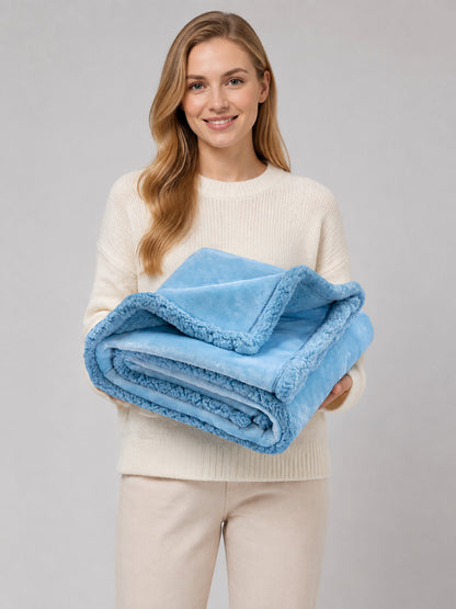 Reversible Pet Blanket: Sherpa and Flannel on-model view