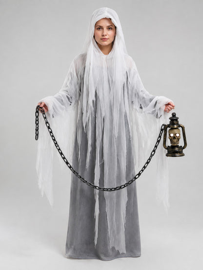 Hooded Ghost Costume with Chain and Lantern on-model view