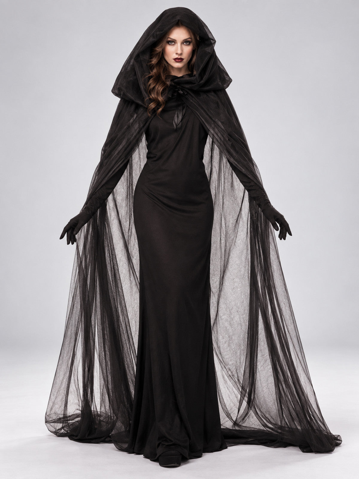 Carnival Witch Costume with Dress, Cape, and Gloves