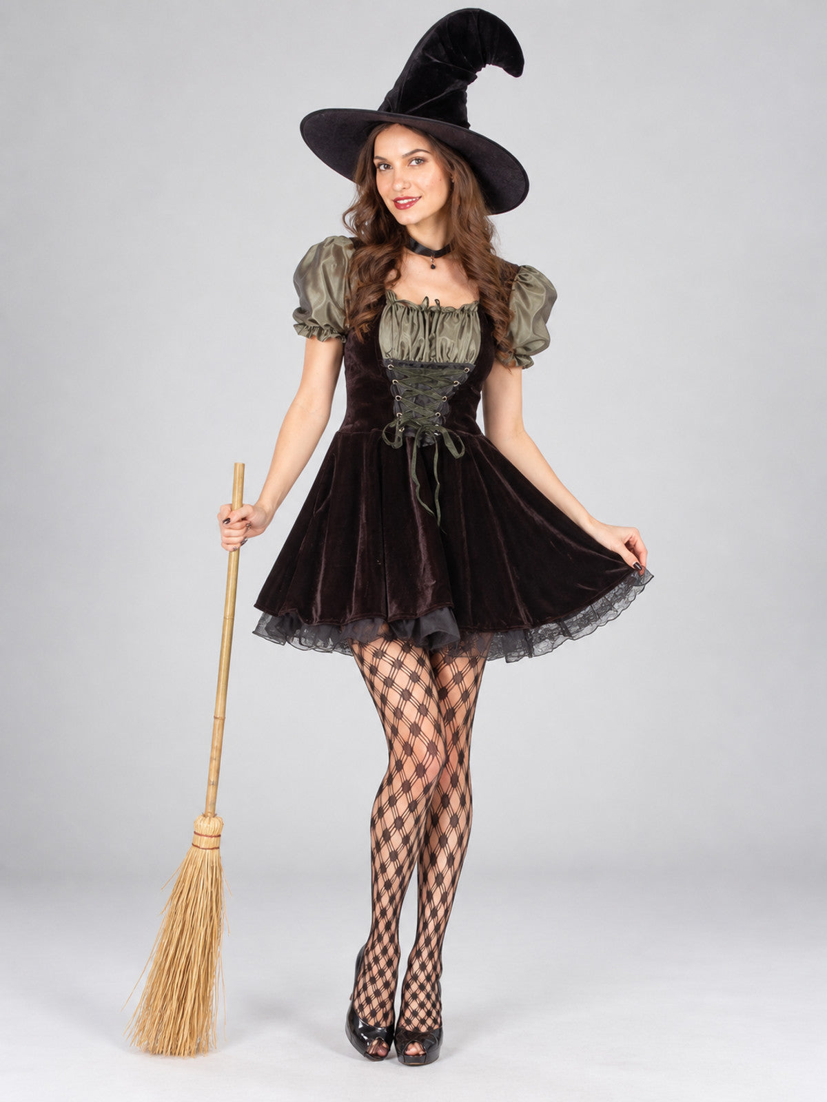 Carnival Witch Costume with Hat and Lacing