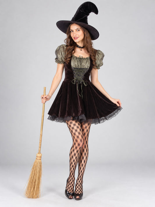 Carnival Witch Costume with Hat and Lacing