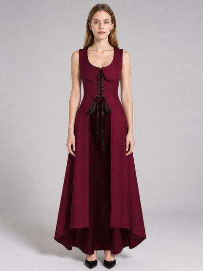 Long Cosplay Dress with Black Lace-Up Detail on-model view