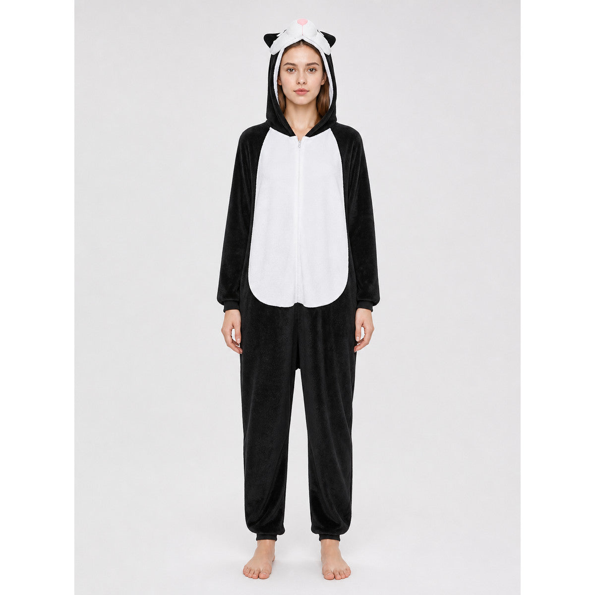 Black-and-White Husky Kigurumi with Hood and Ears