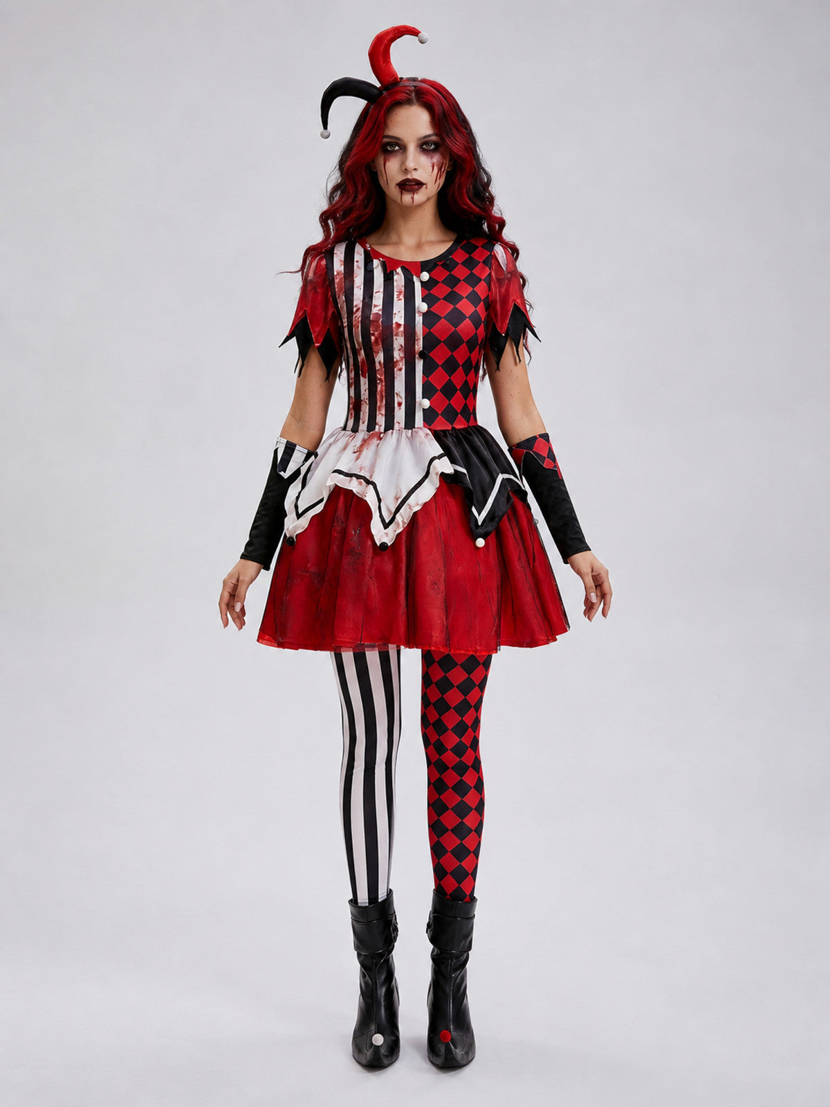Halloween and Cosplay Harlequin Clown Costume front view