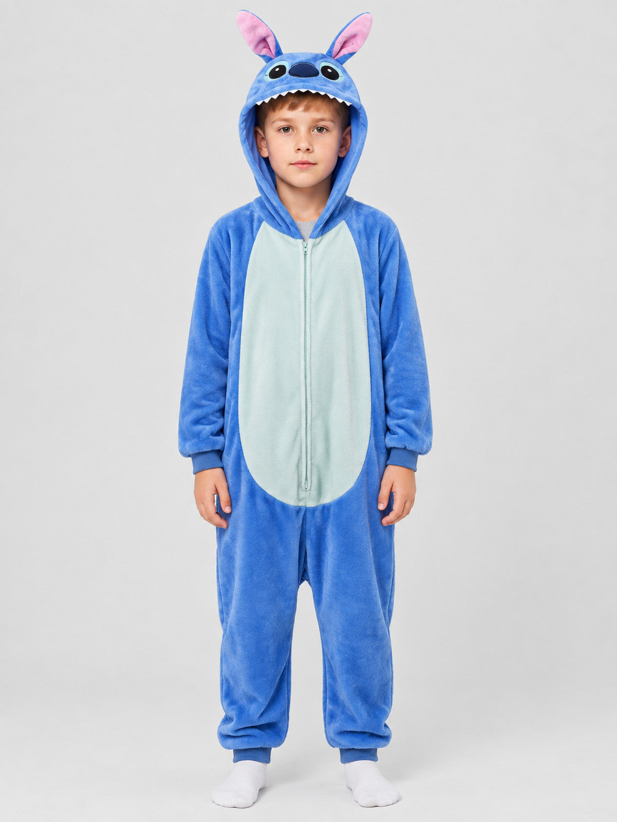 Insulated Hooded Pajama Jumpsuit with Ears, Blue