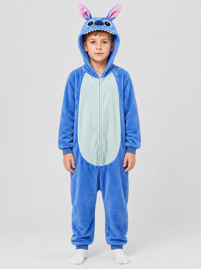 Insulated Hooded Pajama Jumpsuit with Ears, Blue