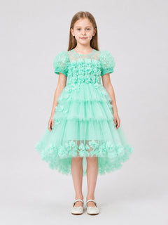 Dressy Children's Tulle Dress with Flowers and Full Skirt