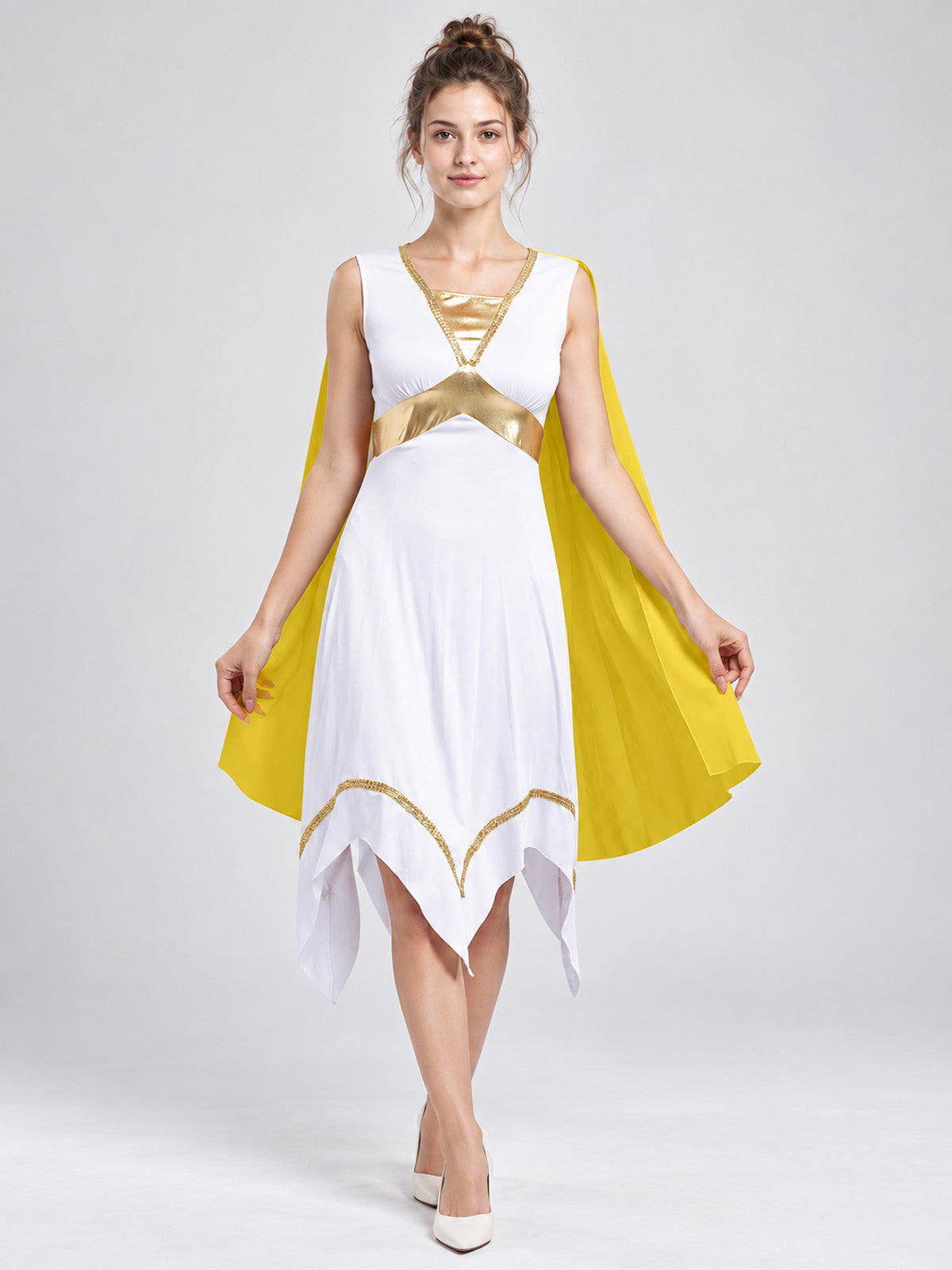 Greek-Style Carnival Costume with Yellow Cape