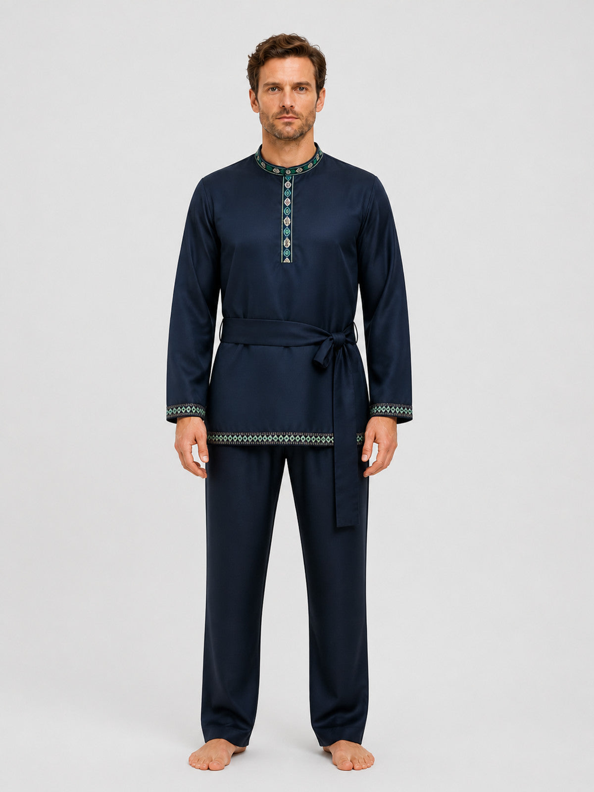 Embroidered Ethnic Shirt-Tunic with Belt on-model view
