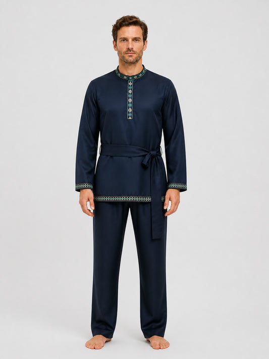 Embroidered Ethnic Shirt-Tunic with Belt on-model view