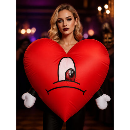 Red Heart Plush Toy with a Sad Face on-model view