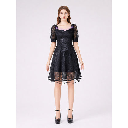 Gothic Lace Dress with Purple Trim front view