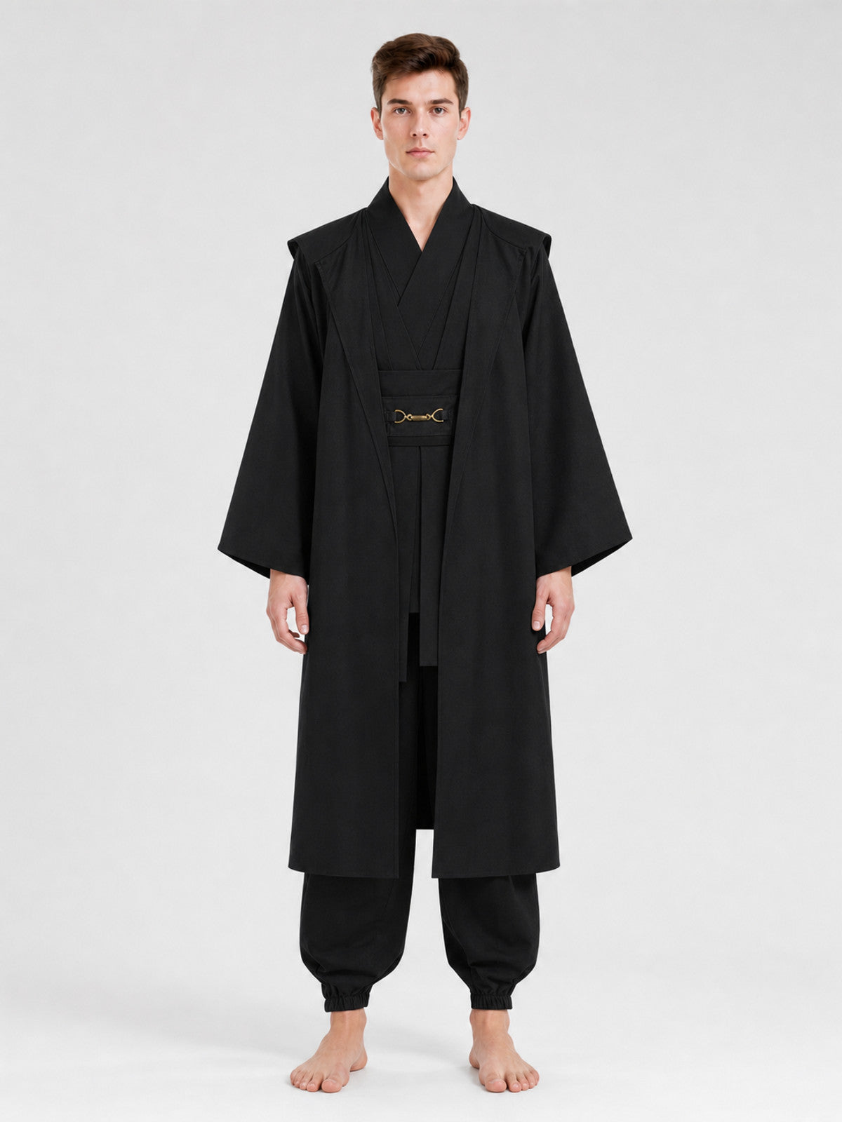Obi-Wan Kenobi Cosplay Costume, Black Robe on-model view