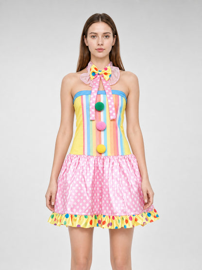 Bright Clown Costume Dress for Carnival and Stage front view