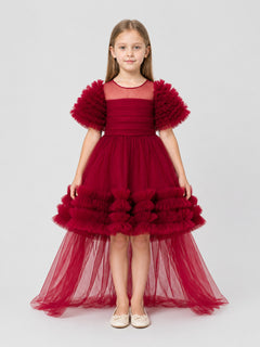Red Princess Dress for Girls with a Long Train