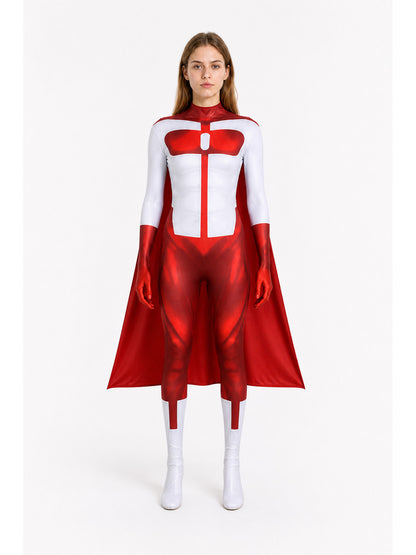 Cosplay Jumpsuit with Cape, Red and White main product view