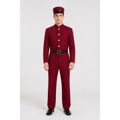 Burgundy Cosplay Costume with Hat and Belt main product view