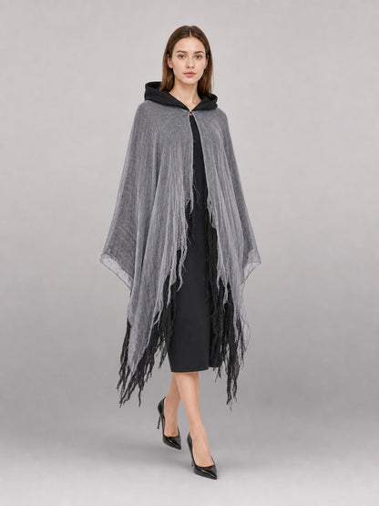 Gray-and-Black Hooded Carnival Cloak front view