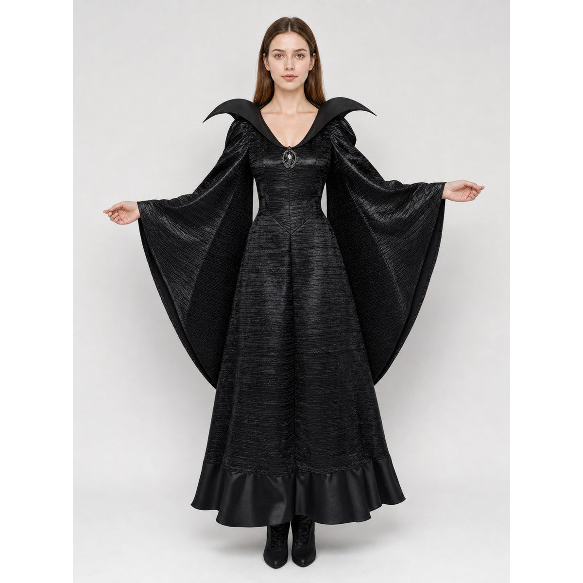 Halloween Costume with Horns and Long Dress on-model view