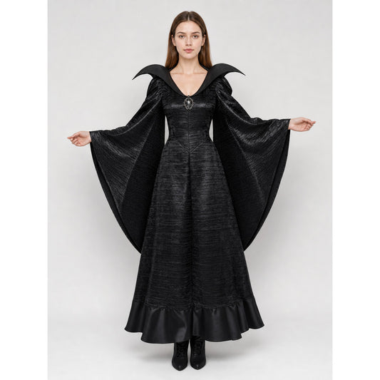 Halloween Costume with Horns and Long Dress on-model view