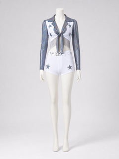 Stage costume: fringed long-sleeve top and shorts