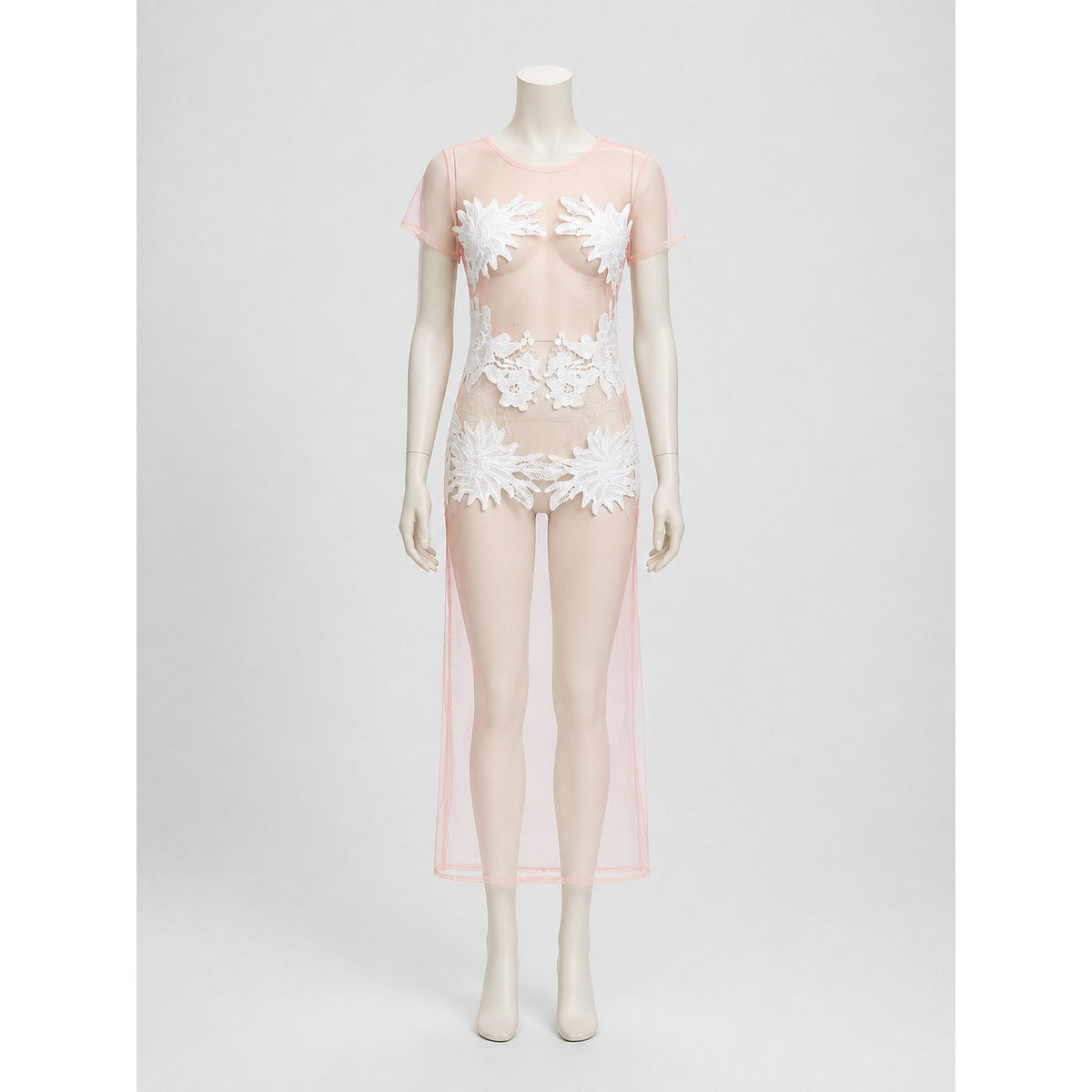 Sheer Floral Bodysuit with Long Draped Detail, M-XL on-model view