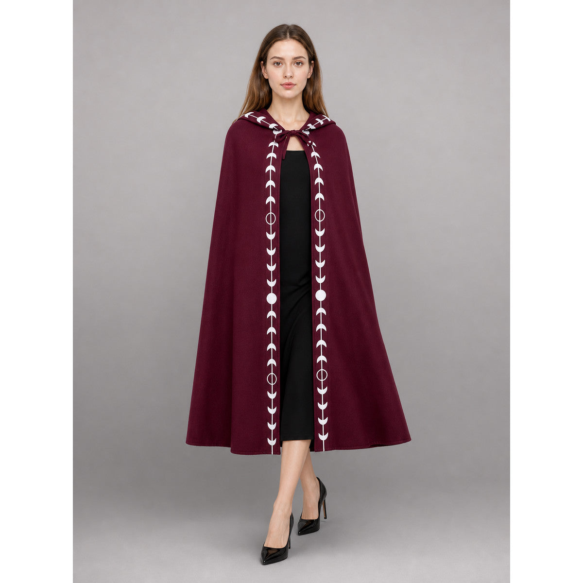 Burgundy Carnival Cloak with Hood and Moon