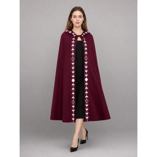 Burgundy Carnival Cloak with Hood and Moon