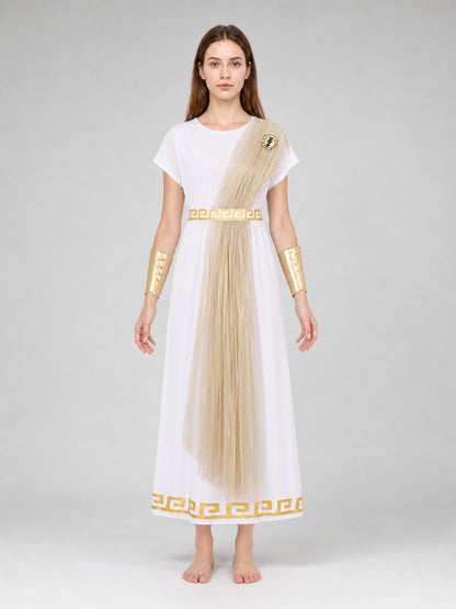 Greek-style costume designed as a classic draped garment with decorative front view