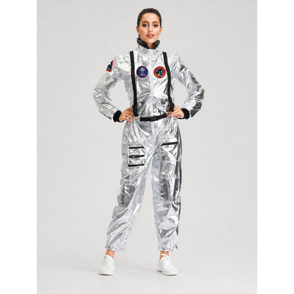 Silver Astronaut Costume with Pockets and Patches