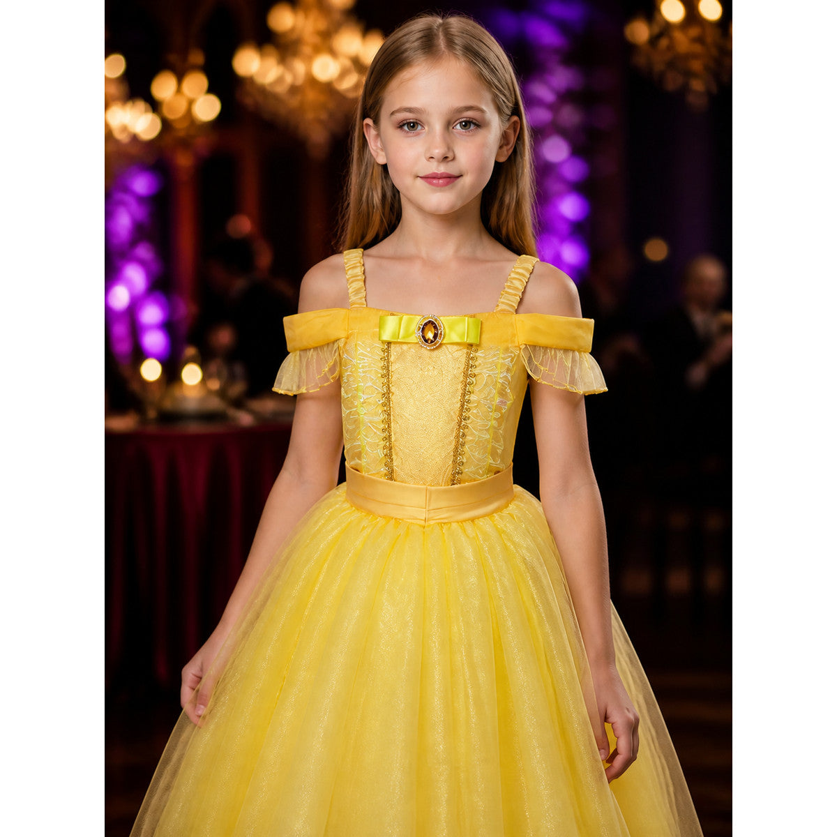 Girls' Rapunzel Cinderella Princess Costume Dress, Long Tulle Skirt Halloween on-model view