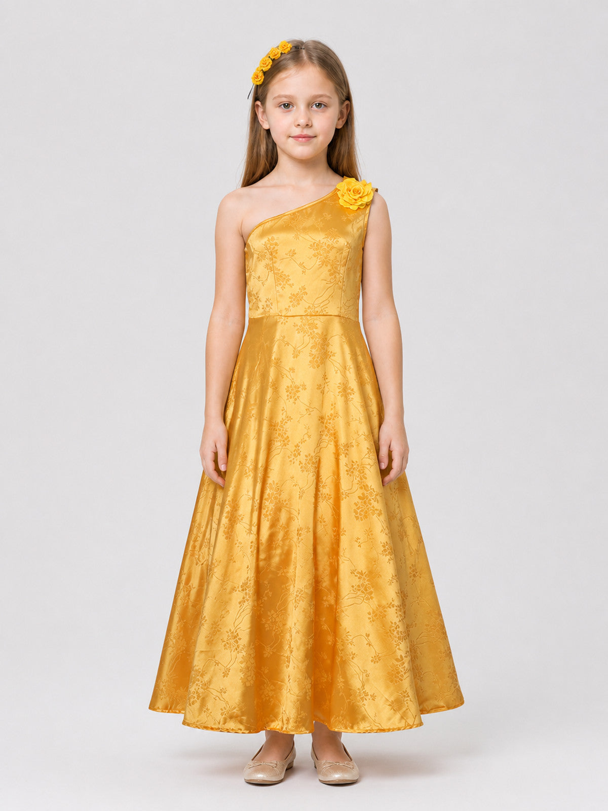 Judy Cosplay Dress, Yellow, Long, with Flowers on-model view