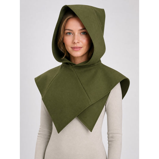 Triangular Hooded Cape, Olive Green