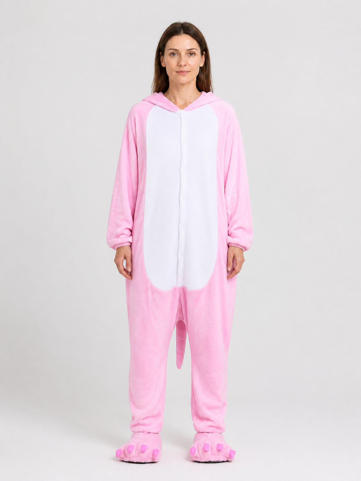 Hooded Flannel Animal Pajama Jumpsuit on-model view