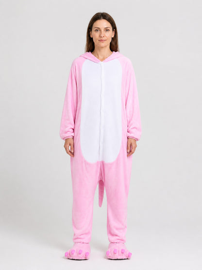 Hooded Flannel Animal Pajama Jumpsuit on-model view